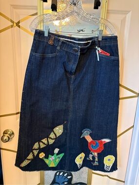 Art to Wear Lands’ End denim midi skirt size 12 Snakes & Spiders!